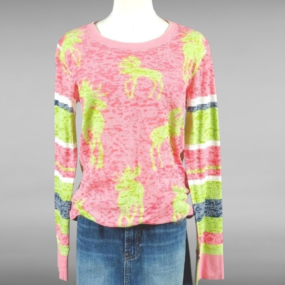 Whimsy Rose Burnout Thermal Top Eclectic Moose Graphic Stripe Boho Womens L